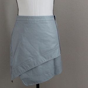 Light Blue Faux Leather Asymmetrical Wrap Mini Skirt